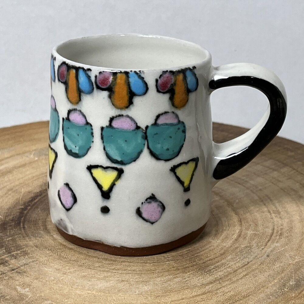 Super Rad 1980s Studio Art Pottery Colorful Geometric Coffee Mug Signed